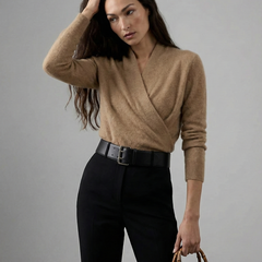 Creamy beige Christine Brewer Dawn cashmere sweater for women, soft knit with a relaxed fit and ribbed cuffs.
