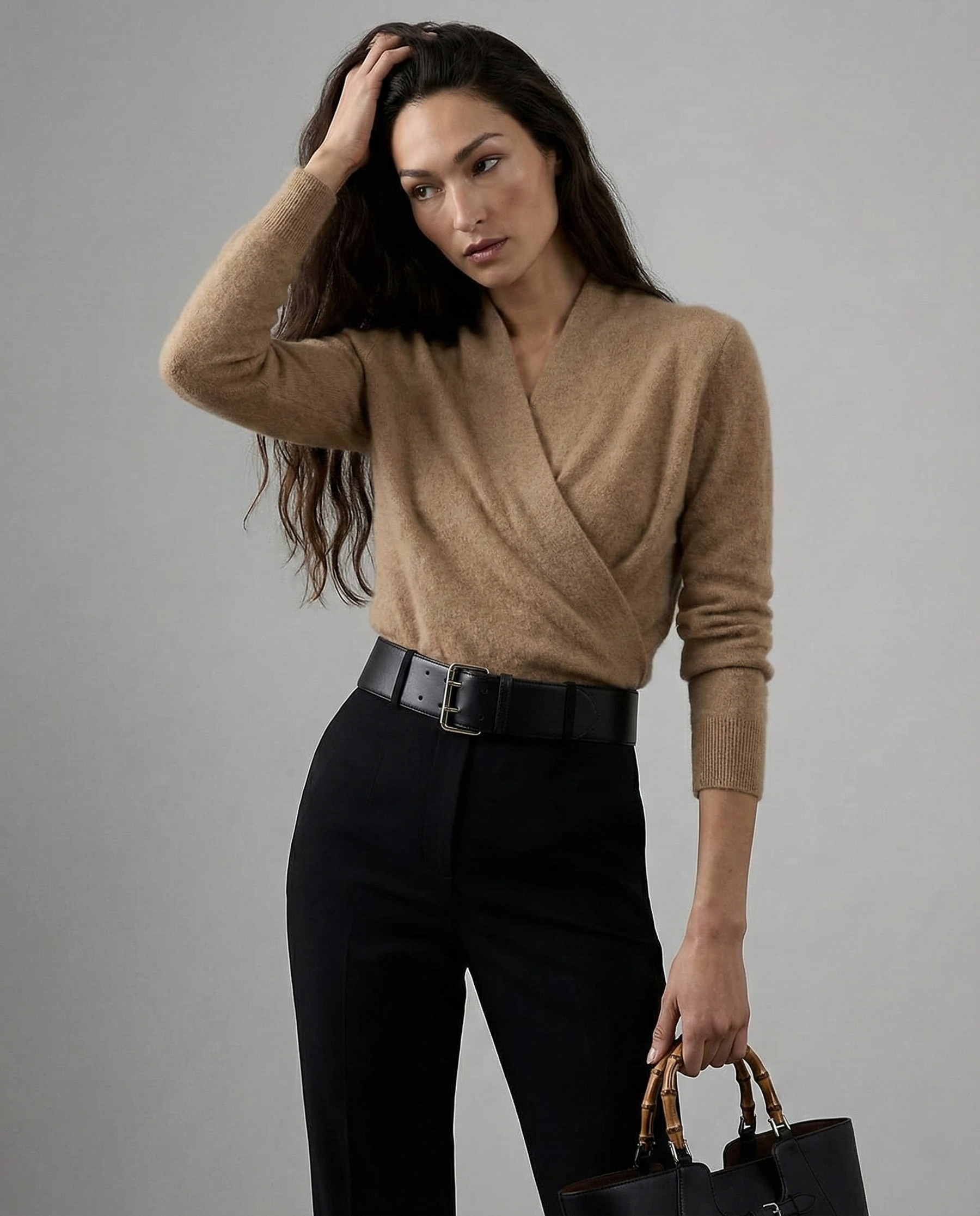 Creamy beige Christine Brewer Dawn cashmere sweater for women, soft knit with a relaxed fit and ribbed cuffs.