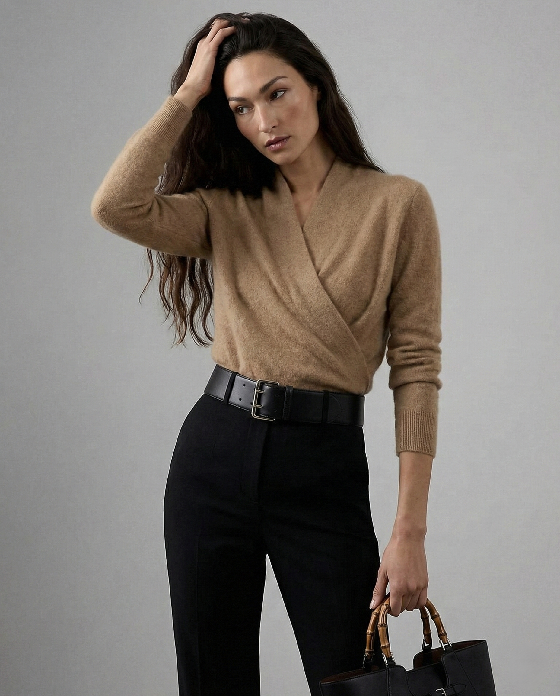Creamy beige Christine Brewer Dawn cashmere sweater for women, soft knit with a relaxed fit and ribbed cuffs.