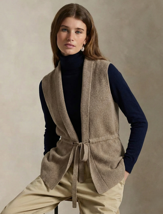Christine Brewer Courtney cashmere wool knit sweater vest for women, featuring a cozy, stylish design in soft knit fabric.