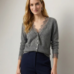 Yellow Elsa cashmere cardigan for women by Christine Brewer, featuring a soft, cozy knit with button closure and long sleeves.