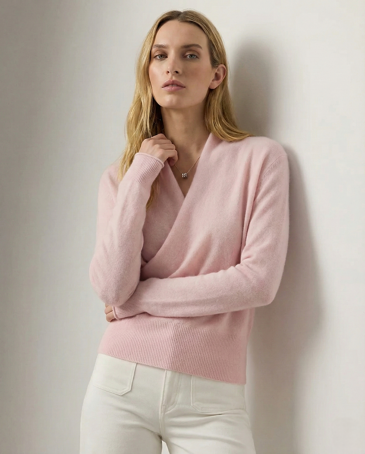Cream-colored Dawn cashmere sweater for women by Christine Brewer, featuring a soft, cozy knit fabric and classic fit.
