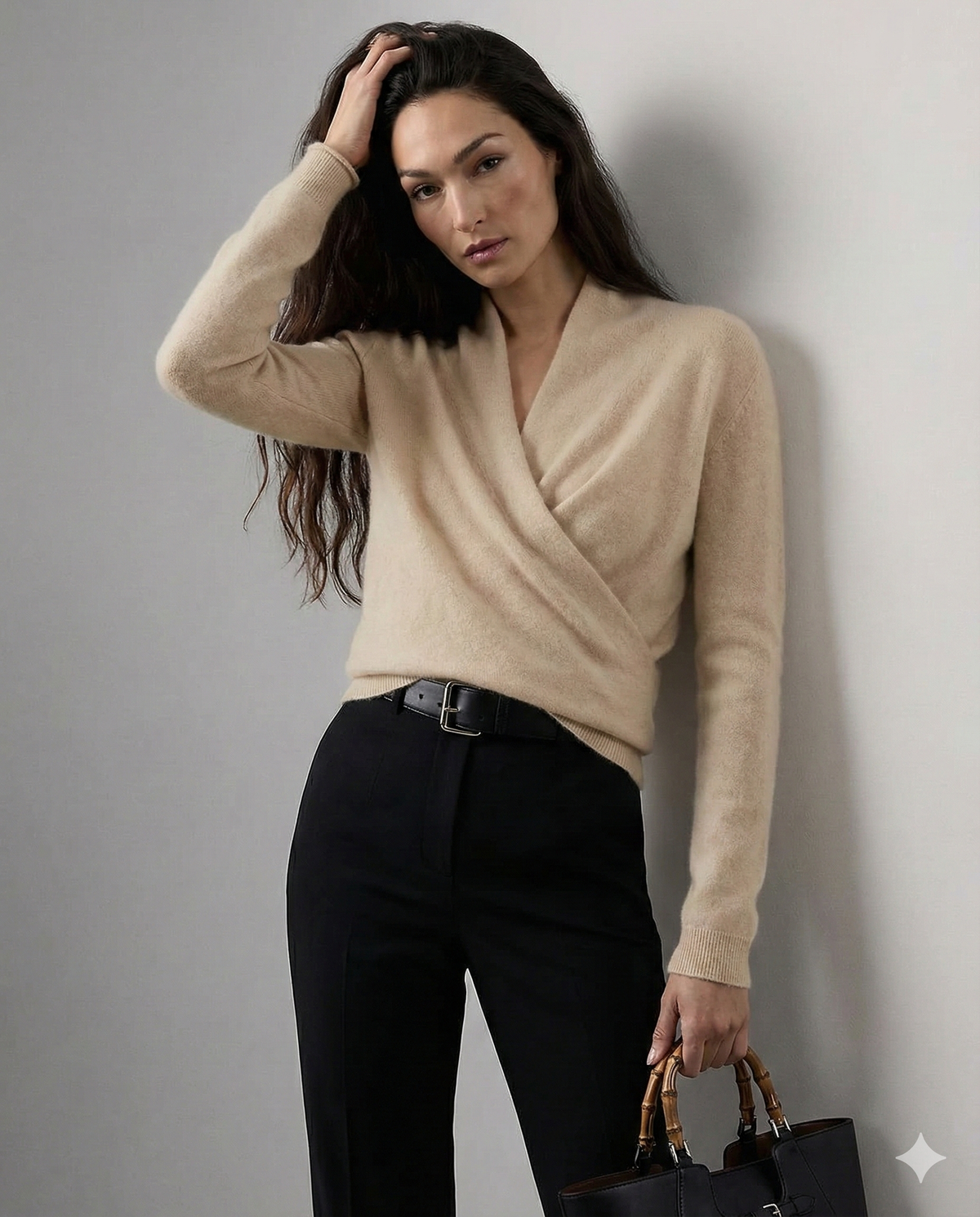 Cream-colored Dawn cashmere sweater for women by Christine Brewer, featuring a soft, cozy knit fabric and a stylish, relaxed fit.