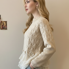 Rose cable knit sweater for women by Christine Brewer, featuring a cozy, textured knit pattern and a classic fit.