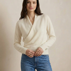 Cream-colored Dawn cashmere sweater for women by Christine Brewer, featuring a soft, cozy knit design.