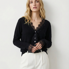 Pink Elsa cashmere cardigan for women by Christine Brewer, displayed with a soft, cozy knit fabric and open-front design.