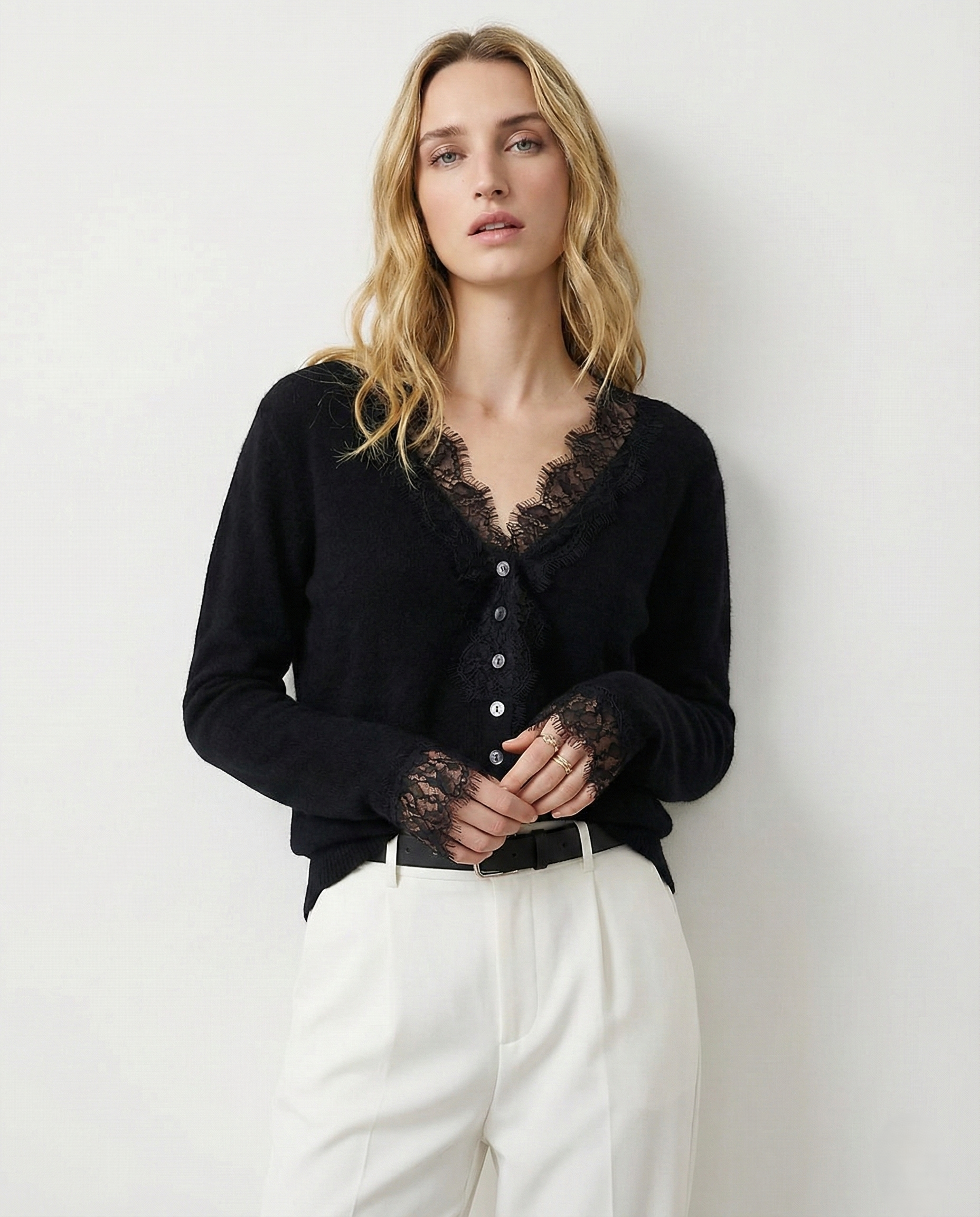Pink Elsa cashmere cardigan for women by Christine Brewer, displayed with a soft, cozy knit fabric and open-front design.