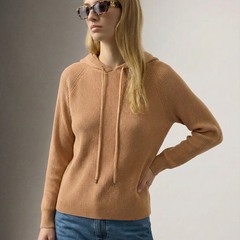 Christine Brewer Claudia cashmere hoodie for women, soft, cozy knit hoodie with a relaxed fit and drawstring hood.