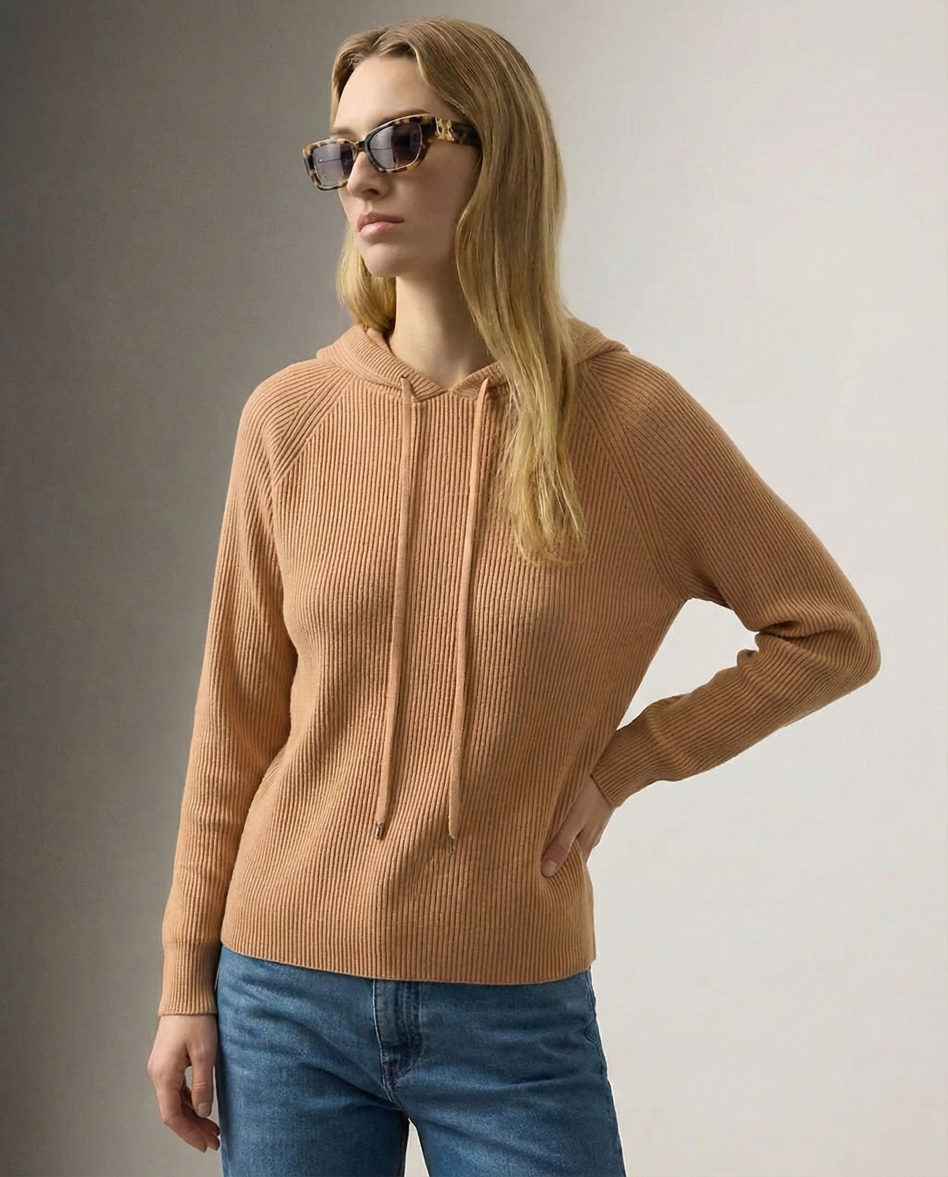 Christine Brewer Claudia cashmere hoodie for women, soft, cozy knit hoodie with a relaxed fit and drawstring hood.