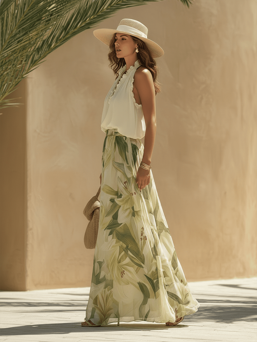 White flowing maxi dress for women by Christine Brewer, featuring a lightweight, elegant design with a flowing silhouette.