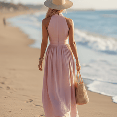 Sleeveless cotton maxi dress for women by Christine Brewer, featuring a flowing design and lightweight fabric.