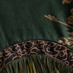 Green faux suede tassel maxi dress for women by Christine Brewer, featuring a flowing silhouette and tassel details.