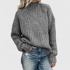 Cable knit sweater for women, the Tabitha by Christine Brewer, featuring a cozy textured design and classic fit.