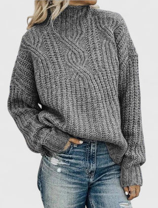 Cable knit sweater for women, the Tabitha by Christine Brewer, featuring a cozy textured design and classic fit.