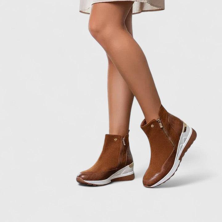Maele | Ankle Boots Suede Booties Women Winter Fall Side Zip Wedge Heel Heeled Zip