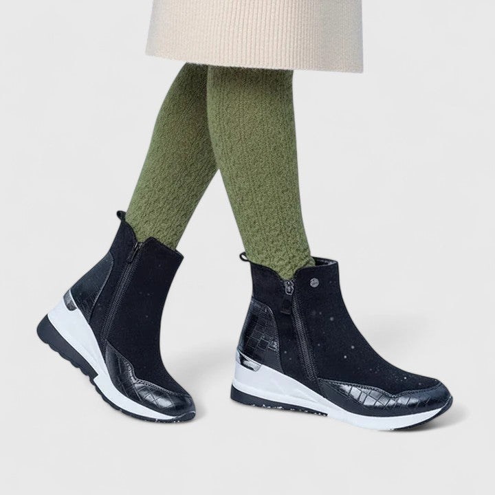 Maele | Ankle Boots Suede Booties Women Winter Fall Side Zip Wedge Heel Heeled Zip