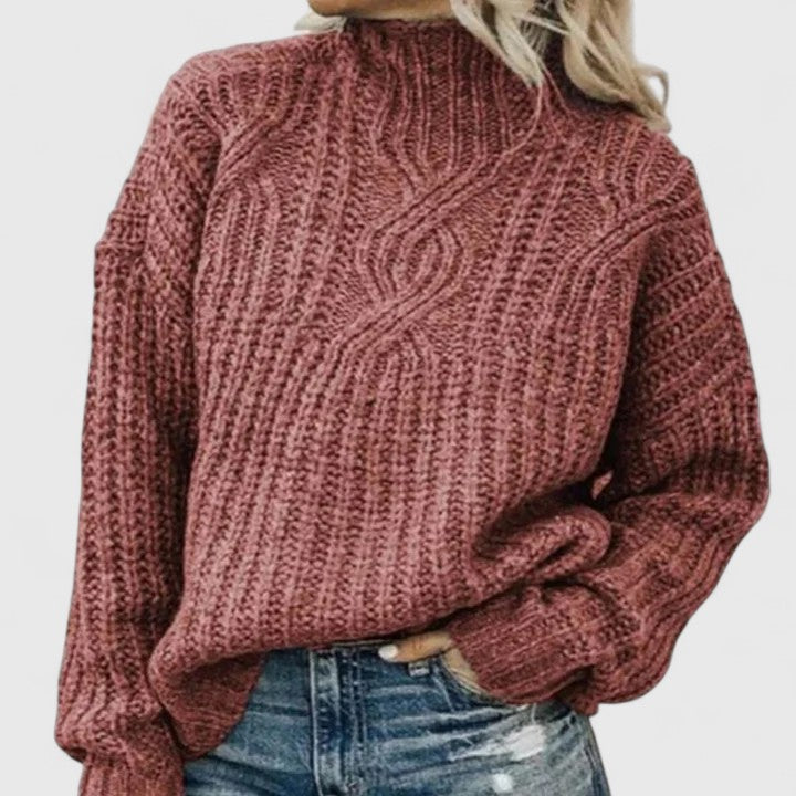Cable knit sweater for women by Christine Brewer, featuring a cozy tabitha design in a soft, textured knit fabric.