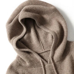 Women's Claudia cashmere hoodie by Christine Brewer, soft beige hoodie with a relaxed fit and cozy knit fabric.