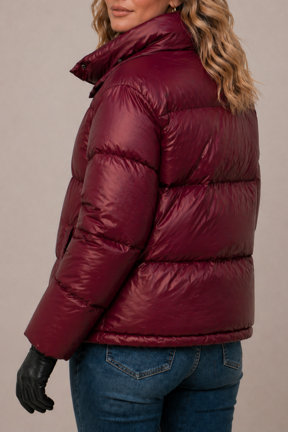 Women’s insulated quilted puffer jacket with hood by Christine Brewer, featuring a stylish quilted design and cozy warmth.