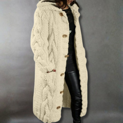 Karina elegant cozy coat with tummy coverage by Christine Brewer, shown in a stylish, warm outerwear design with a front view.