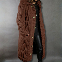 Karina elegant cozy coat with tummy coverage by Christine Brewer, featuring a stylish design and warm fabric.