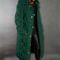 Karina elegant cozy coat by Christine Brewer featuring tummy coverage and stylish design, ideal for cold weather.