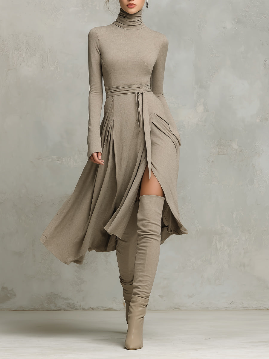 Christine Brewer knit long sleeve midi evening dress with a fitted silhouette and elegant design, perfect for formal occasions.