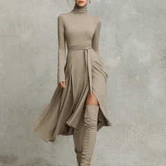 Christine Brewer knit long sleeve midi evening dress, showcasing a fitted silhouette and soft fabric in a stylish design.