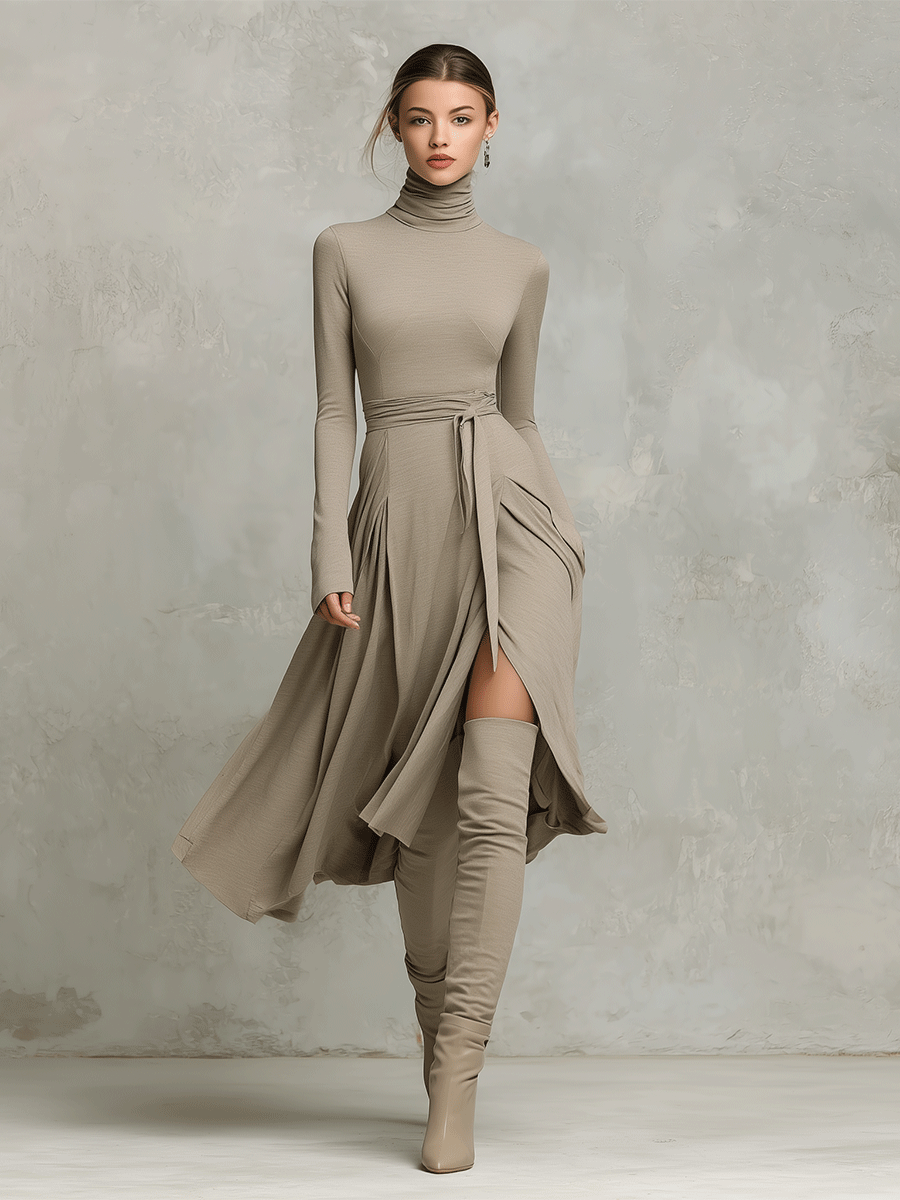 Christine Brewer knit long sleeve midi evening dress, showcasing a fitted silhouette and soft fabric in a stylish design.
