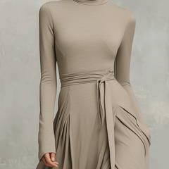 Christine Brewer knit long sleeve midi evening dress with a fitted silhouette and elegant design, perfect for formal occasions.