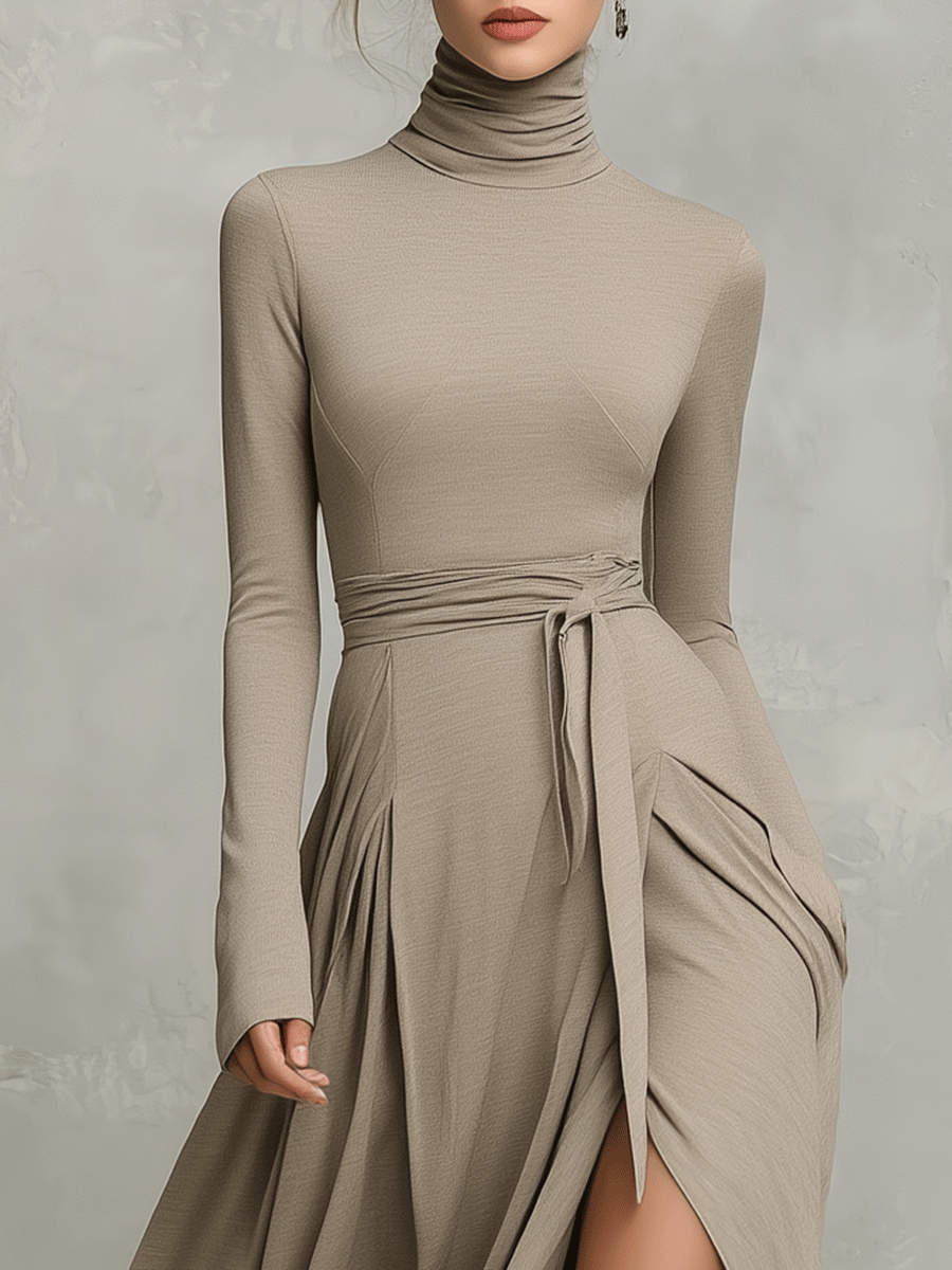 Christine Brewer knit long sleeve midi evening dress with a fitted silhouette and elegant design, perfect for formal occasions.