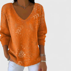 Violet loose fit V-neck top by Christine Brewer, showcasing a versatile, chic design with flowing fabric and relaxed fit.