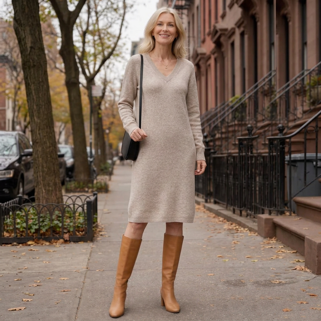 Philomena | Relaxed-Fit V-Neck Sweater Dress for Women