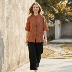 Christine Brewer women's summer blouse with denim pockets, lightweight top perfect for casual warm-weather wear.