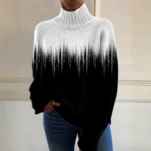 LilyElegantKnitPullover image showing a ribbed women's sweater named Alyssa by Christine Brewer, featuring a cozy, fitted knit design.