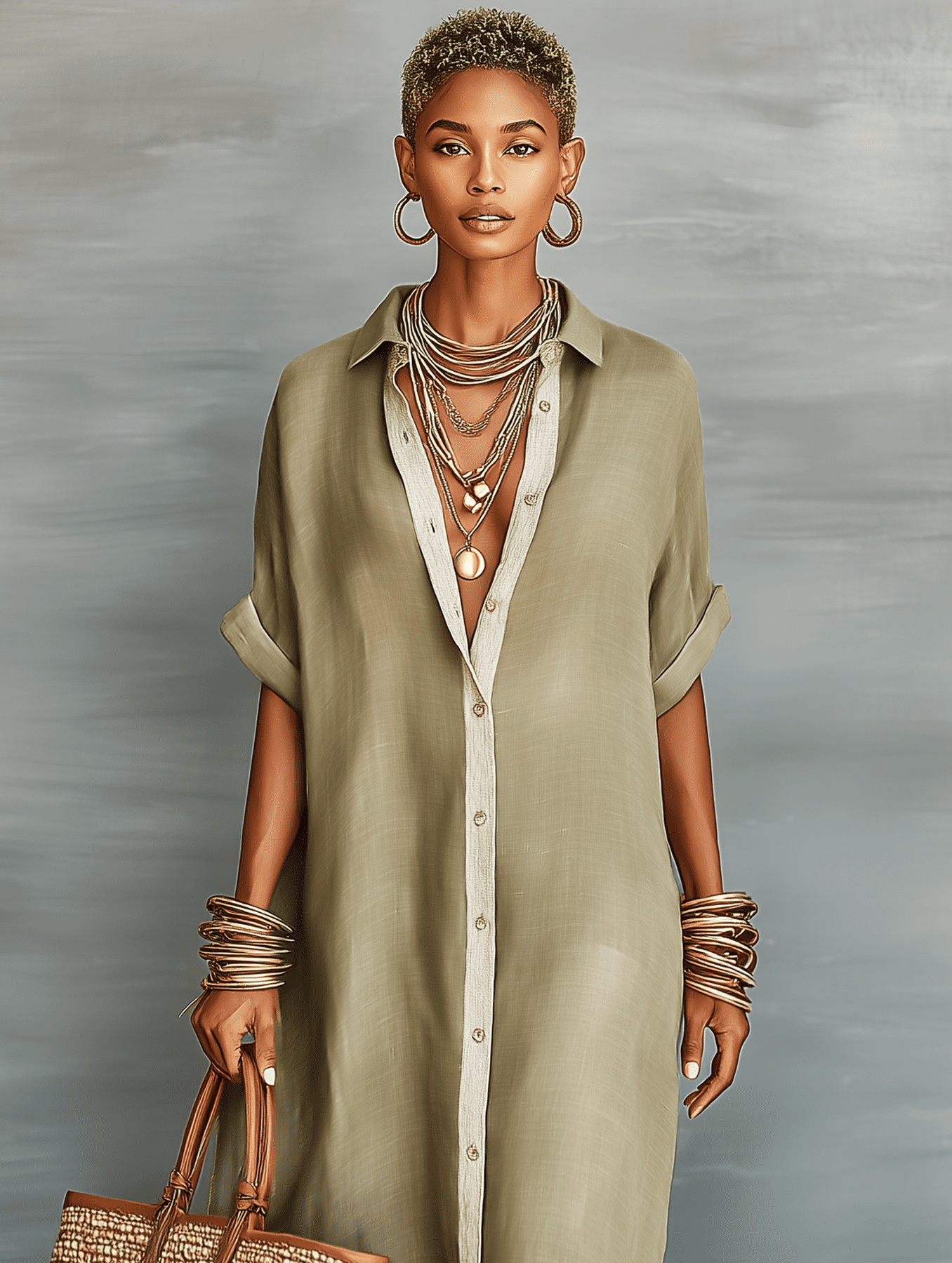 Light beige linen maxi dress for women by Christine Brewer, featuring a flowy silhouette and sleeveless design.