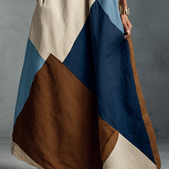 Linen patchwork maxi dress by Christine Brewer featuring casual, flowing design with patchwork details and a relaxed fit.