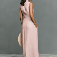 Sleeveless linen maxi dress for women by Christine Brewer, flowing design with a relaxed fit and lightweight fabric.