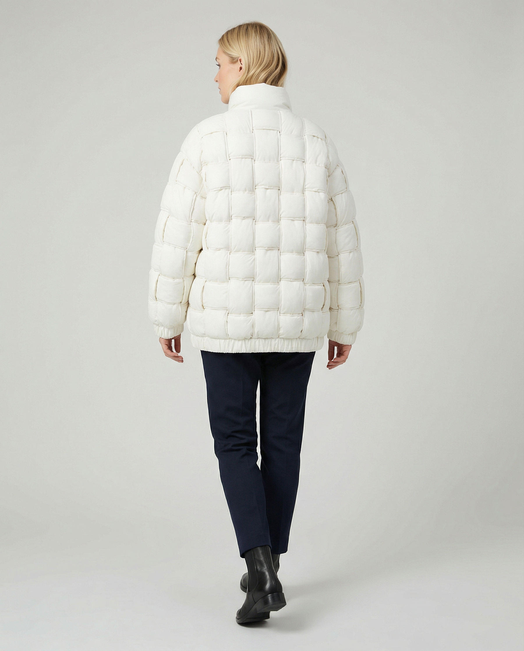 Back view of Christine Brewer Clara cozy puffer jacket for women, featuring a quilted design and warm, stylish fit.