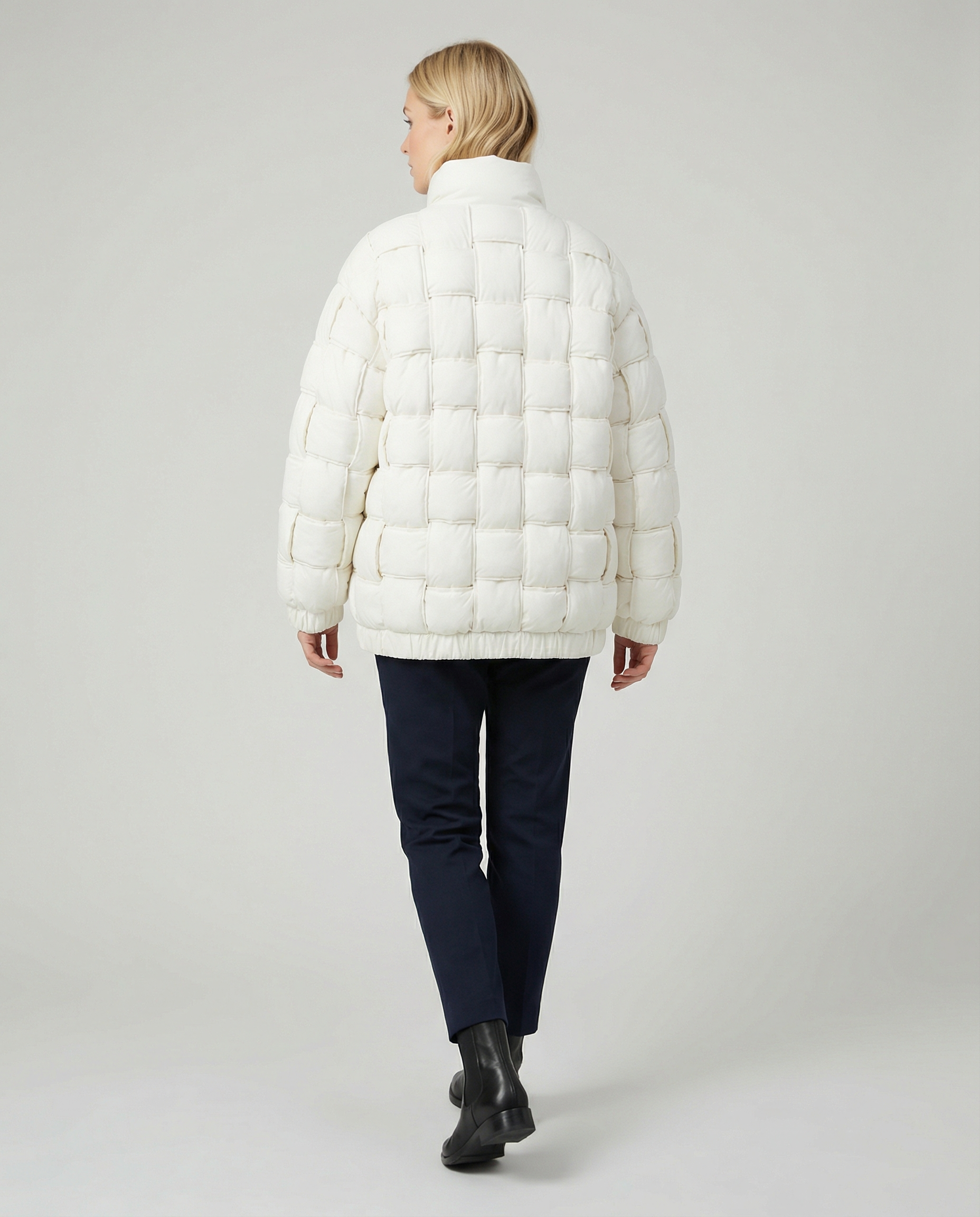 Back view of Christine Brewer Clara cozy puffer jacket for women, featuring a quilted design and warm, stylish fit.
