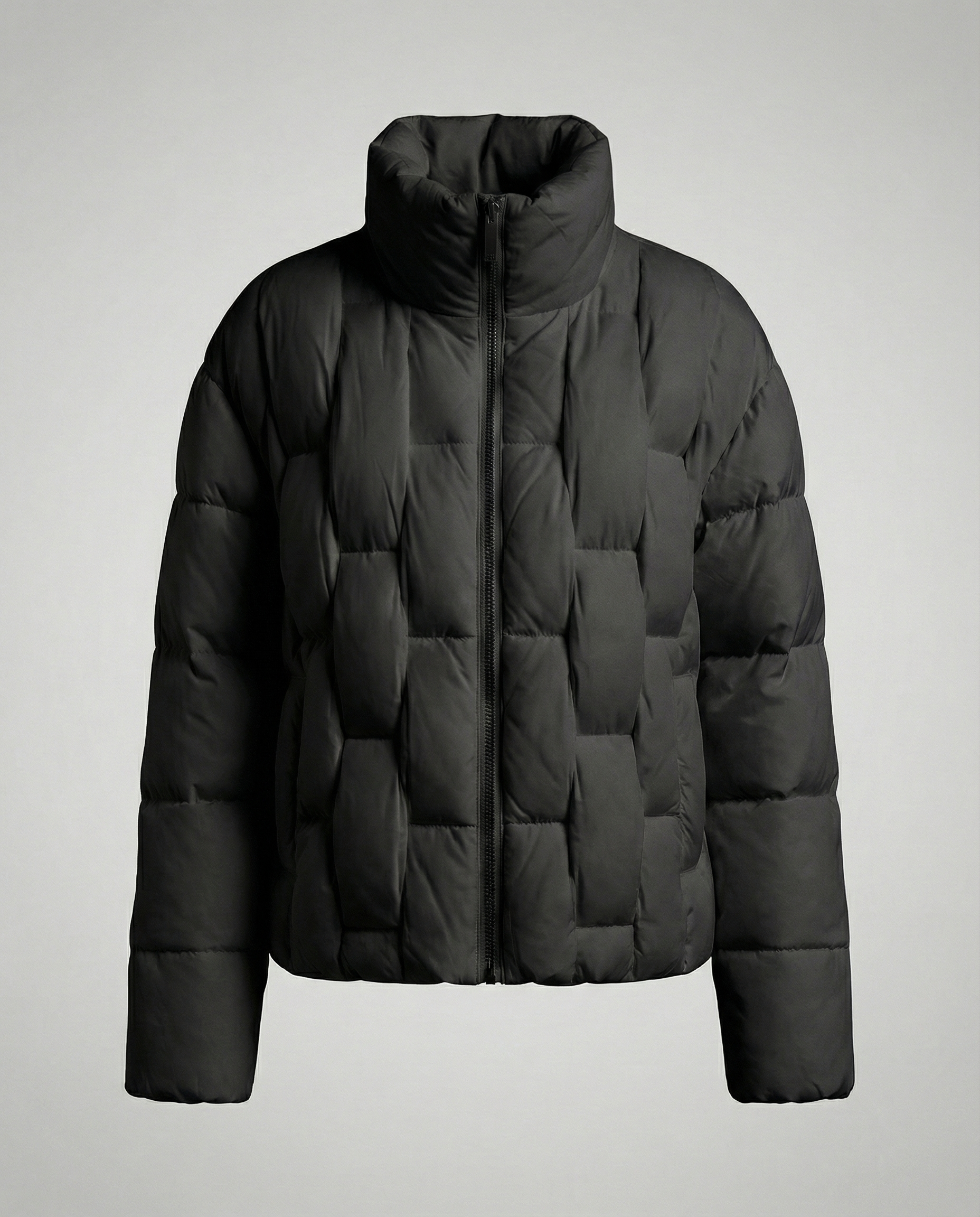 Black Clara Cosy Puffer Jacket for Women by Christine Brewer, featuring a quilted design and stand-up collar.