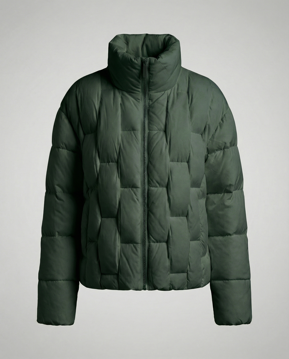 Green Clara Cosy Puffer Jacket for Women by Christine Brewer, shown with its quilted design and padded collar.