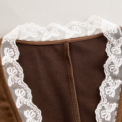 Brown suede lace sleeve western shirt for women by Christine Brewer, featuring a stylish western-inspired blouse with lace details.