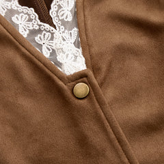 Brown suede lace sleeve western shirt for women by Christine Brewer, featuring a stylish design and detailed lace sleeves.
