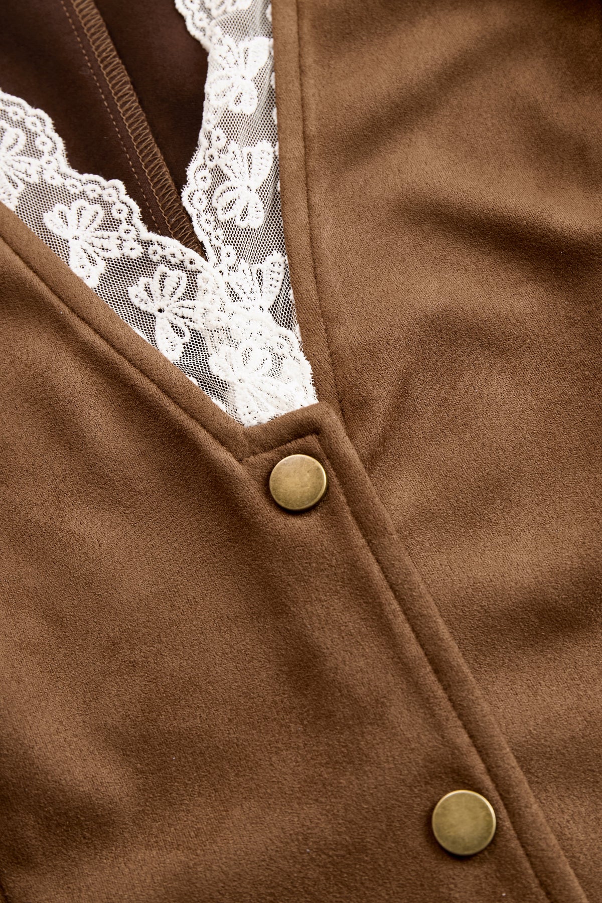 Brown suede lace sleeve western shirt for women by Christine Brewer, featuring a stylish design and detailed lace sleeves.