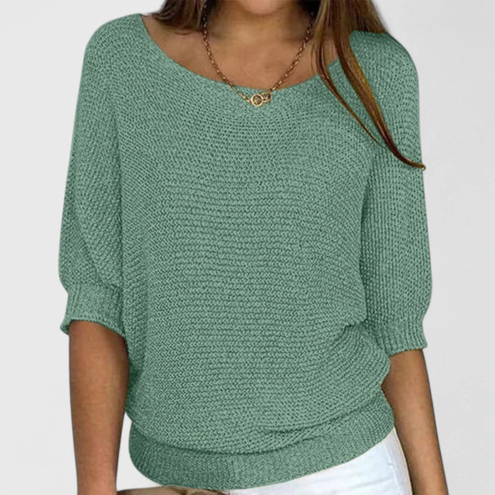 Light green Christine Brewer Grace women's chic sweater with versatile, stylish design, shown on a model.