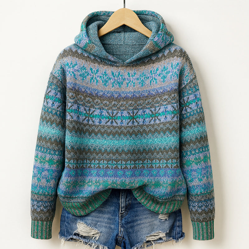 Amelie | Women's Christmas Sweater Nordic Fair Isle Hooded Knit Pullover Cozy Warm Festive