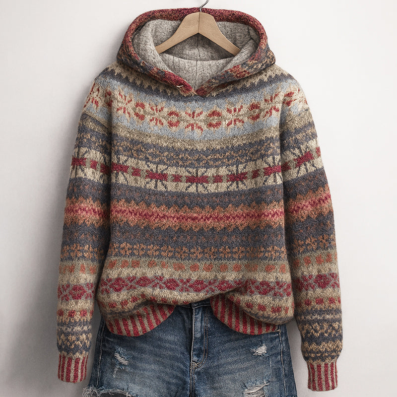 Amelie | Women's Christmas Sweater Nordic Fair Isle Hooded Knit Pullover Cozy Warm Festive