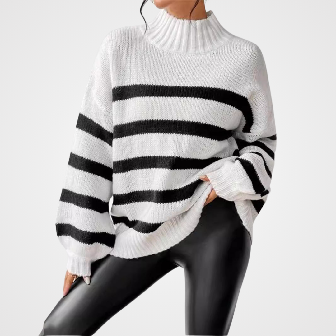 Nienke Huiswerk wearing the Christine Brewer Miriam knit sweater for women, featuring cozy, textured knit fabric in a stylish design.