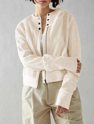 Mia cropped hooded hoodie for women by Christine Brewer, shown in black with front pocket and adjustable drawstrings.